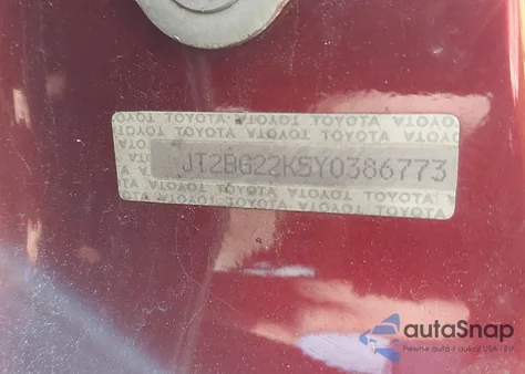 2000 Toyota Camry Le из США, поврежденный, VIN JT2BG22K5Y0386773